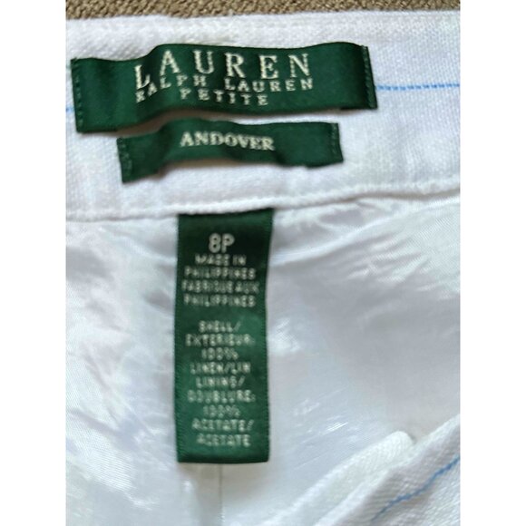 Lauren Ralph Lauren Womens White & Blue Striped Linen  Wide-Leg Pants - Picture 6 of 16